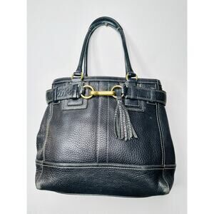 COACH Black Hampton Vintage Pebbled Leather Satchel Handbag Purse